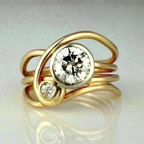 New 18k Gold Over Sterling Silver 2ct Diamond Ring - Picture 3 of 6